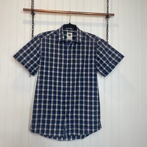 Horst Mens Blue Plaid Classic Short Sleeve Button Down Shirt Size S